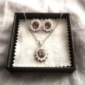 Faux sapphire and diamond set